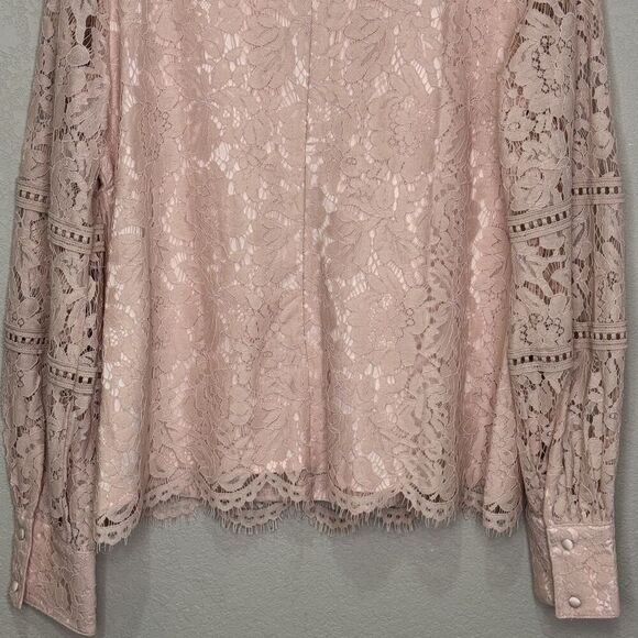 Rachel Parcell Top Womens Large Pink Lace Long Sleeve Blouse Sheer Floral Dressy - Picture 7 of 9